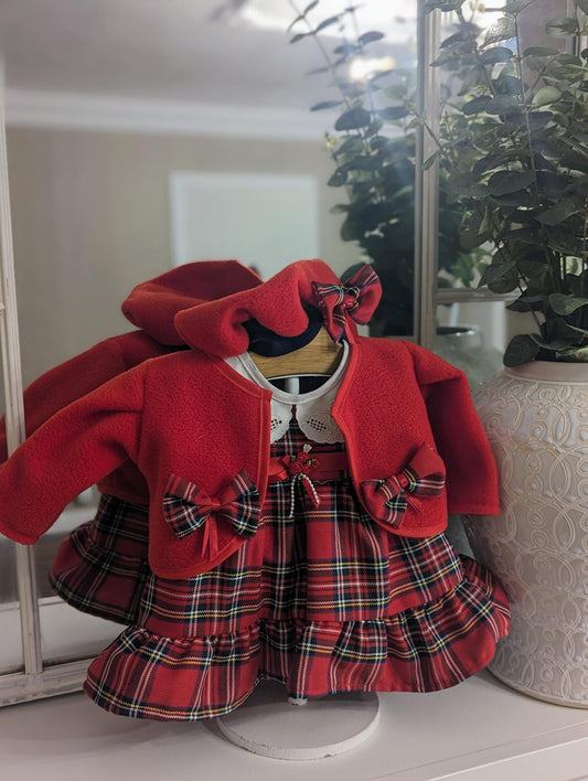 3 Piece Tartan Dress Set Red